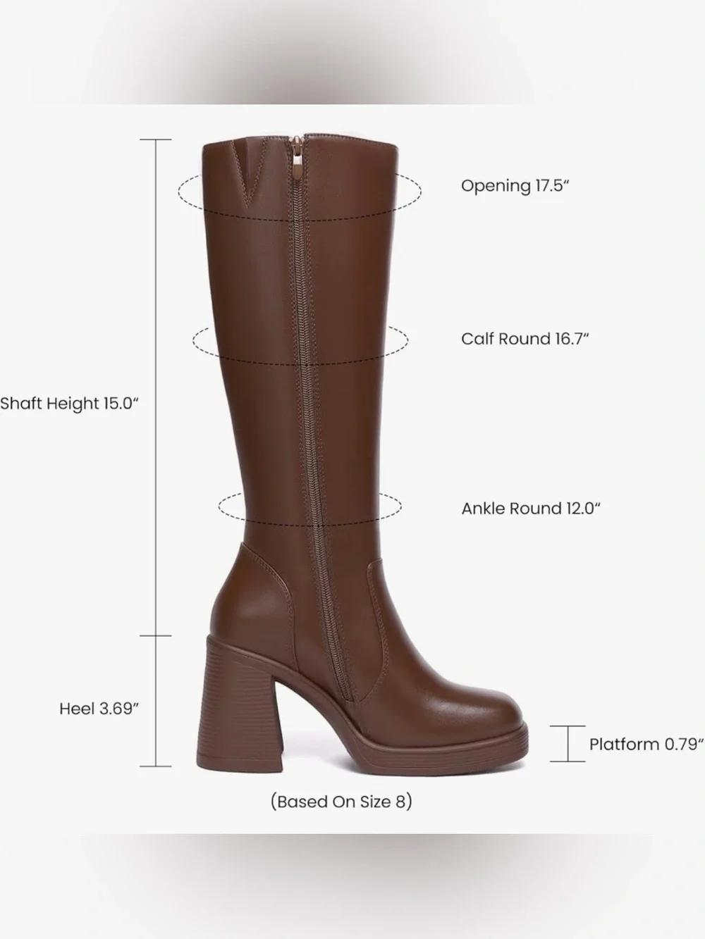 Women's Brown Knee-High Chunky Heel Boots
